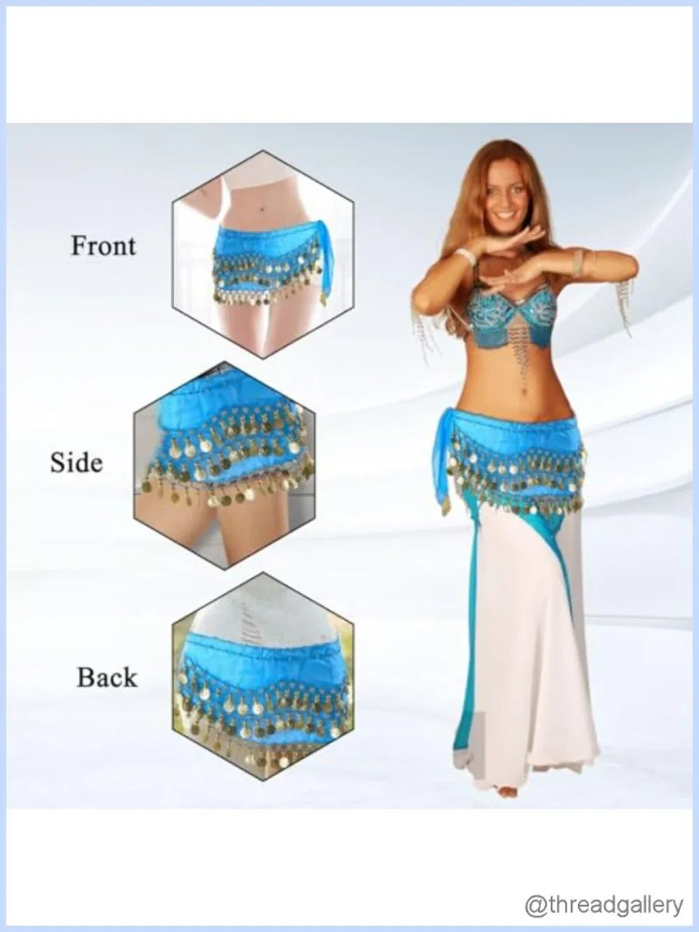 Set of 2 Belly Dance Hip Scarves with Sequin Coins, Lightweight Chiffon,
